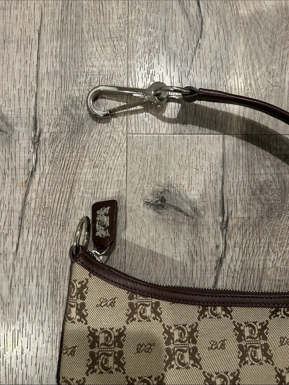 Y2K Brown Monogram Canvas & Brown Leather Shoulder Bag Leonello Borghi